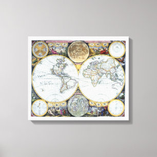 Impressão Em Tela Mapa Mundial Antigo, Atlas Maritimus de John Selle