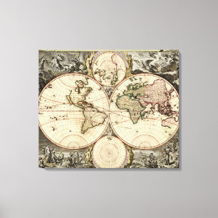 Impressão Em Tela Mapa mundial antigo de Nicolao Visscher, cerca de 