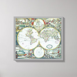 Impressão Em Tela Mapa Mundial Antigo do Século 17, Frederick De Wit