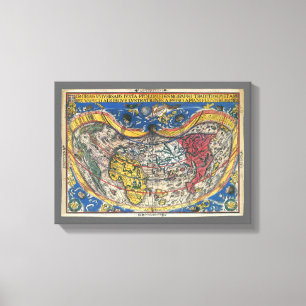 Impressão Em Tela Mapa Mundial Antigo em Forma de Coração de Peter A