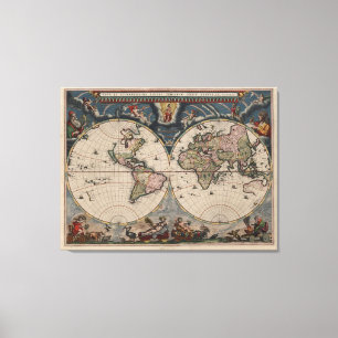 Impressão Em Tela Mapa Mundial Antiquado: Arte Cartográfica Históric