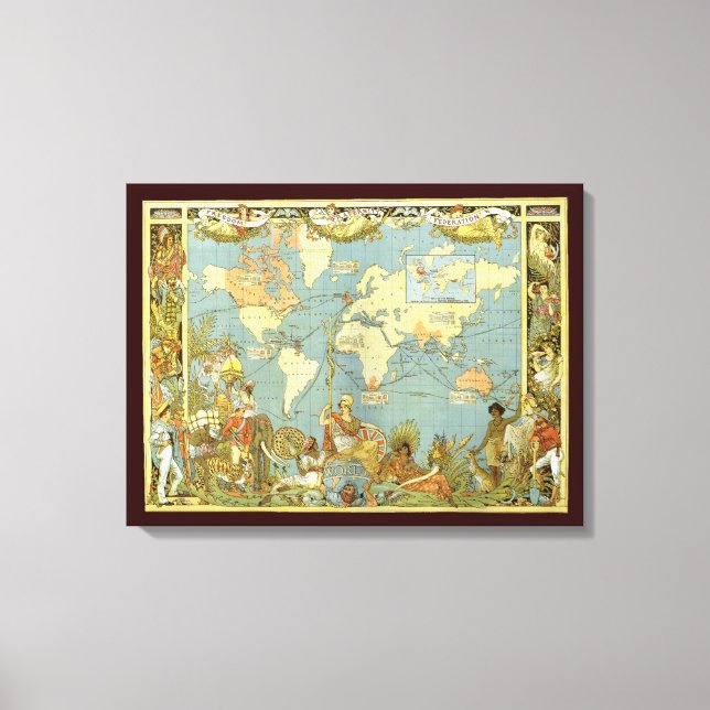 Impressão Em Tela Mapa Mundial Antiquado do Império Britânico, 1886 (Frente)
