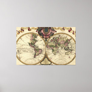 Impressão Em Tela Mapa Mundial Antiquado por Guillaume de L'Isle, 17