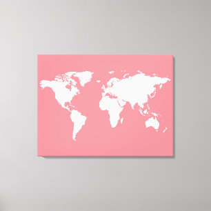 Impressão Em Tela mapa mundial branco a rosa