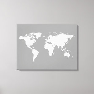 Impressão Em Tela mapa mundial branco das cinzas