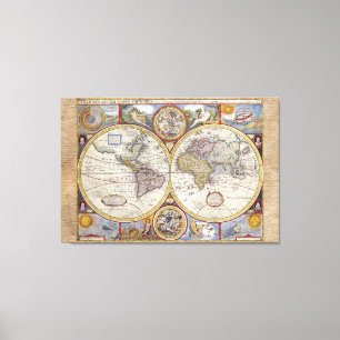 Impressão Em Tela Mapa Mundial Clássico de Viagem Vintage