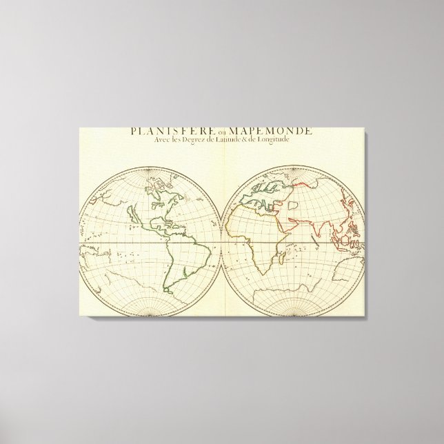 Impressão Em Tela Mapa mundial com Latitude e longevidade (Frente)