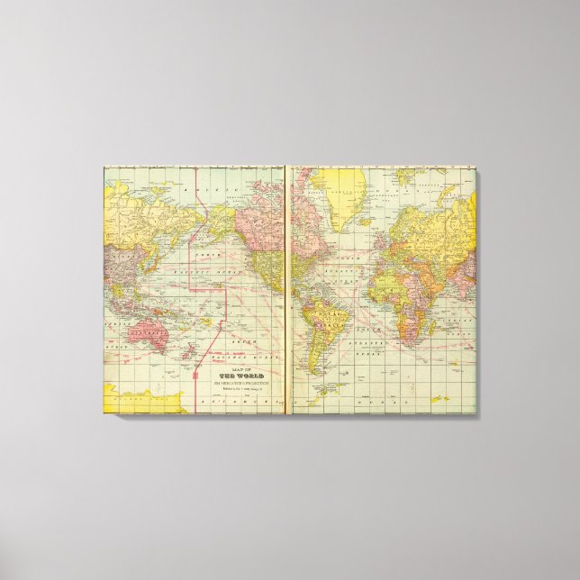 Impressão Em Tela Mapa mundial com rotas marítimas (Frente)