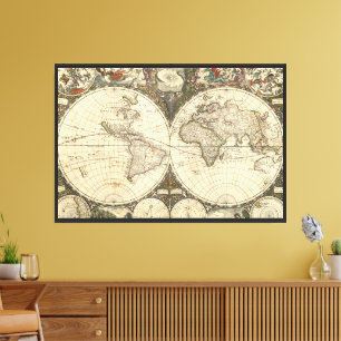 Impressão Em Tela Mapa Mundial de 1660 por Frederick de Wit