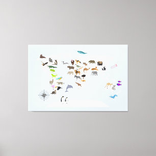 Impressão Em Tela Mapa Mundial de Animais para Crianças
