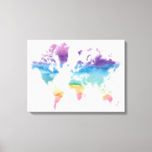 Impressão Em Tela Mapa Mundial de Aquarela
