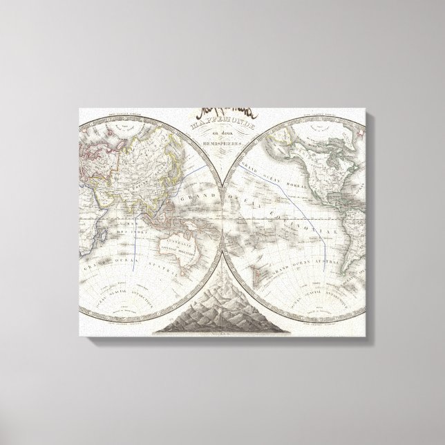 Impressão Em Tela Mapa Mundial em 2 Hemisférios (Frente)