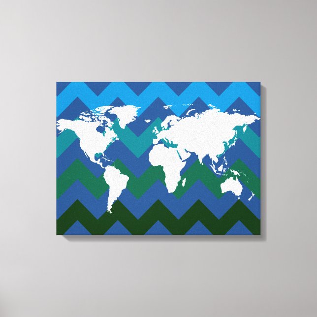 Impressão Em Tela Mapa mundial em Chevron (Frente)