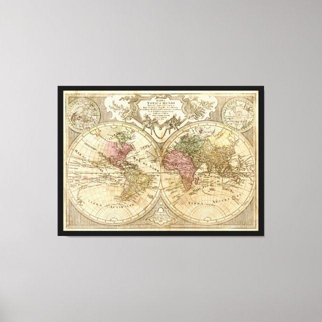 Impressão Em Tela Mapa Mundial Mappa Totius Mundi (1775) (Frente)