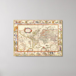 Impressão Em Tela Mapa Mundial Medieval (por Willem Blaeu)