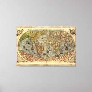 Impressão Em Tela Mapa Mundial Vintage Atlas Antiquado Histórico