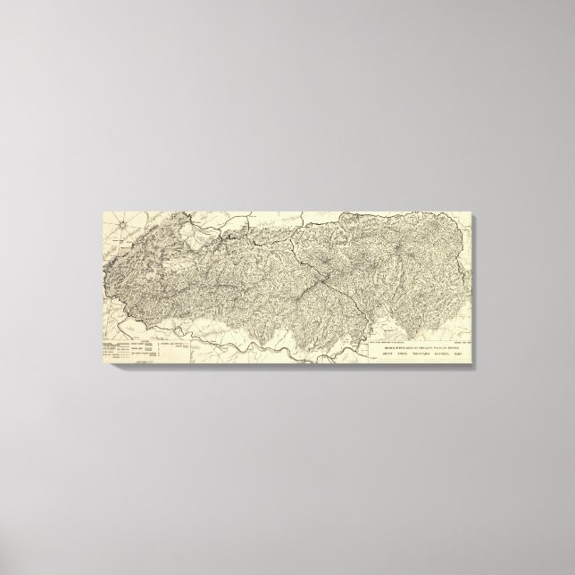 Impressão Em Tela Mapa Nacional do Parque Nacional das Montanhas do  (Frente)