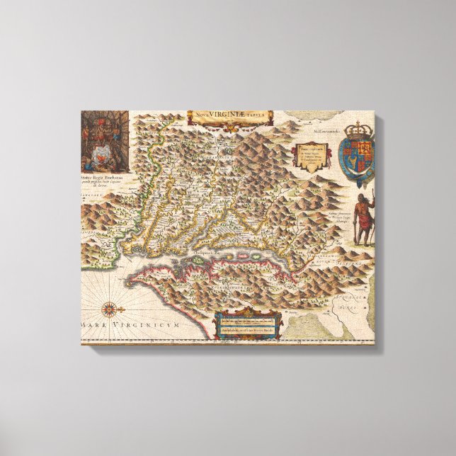 Impressão Em Tela Mapa Nova Virginiae Tabula 1630 Henricus Hondius (Frente)
