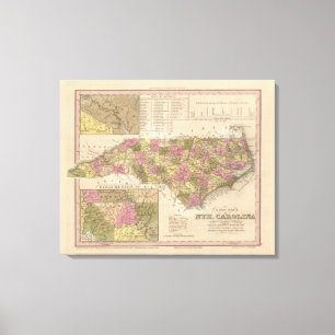 Impressão Em Tela Mapa novo de North Carolina