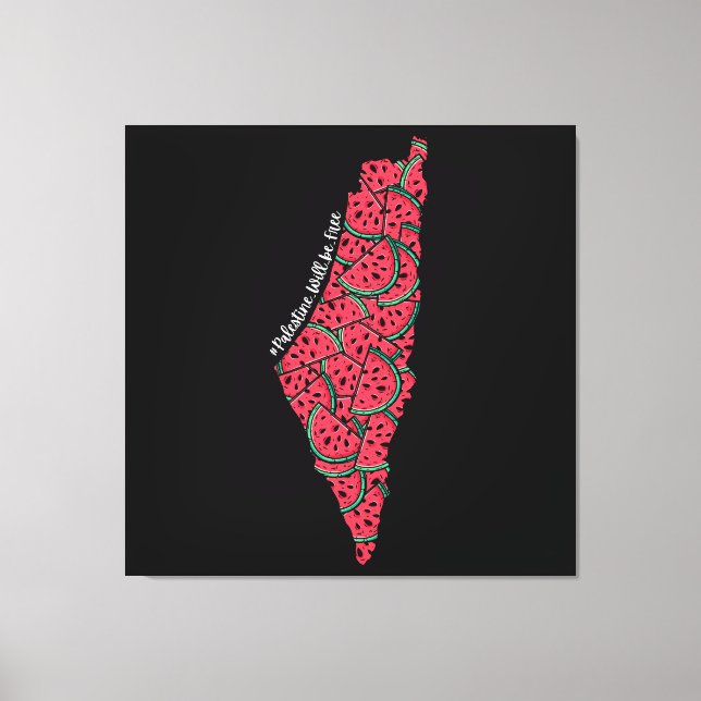 Impressão Em Tela Mapa Palestino cheio de Melancias | Palestina livr (Frente)