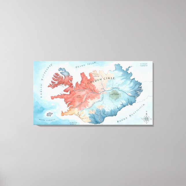 Impressão Em Tela Mapa Pastel em Aquarela do Círculo Dourado da Islâ (Frente)
