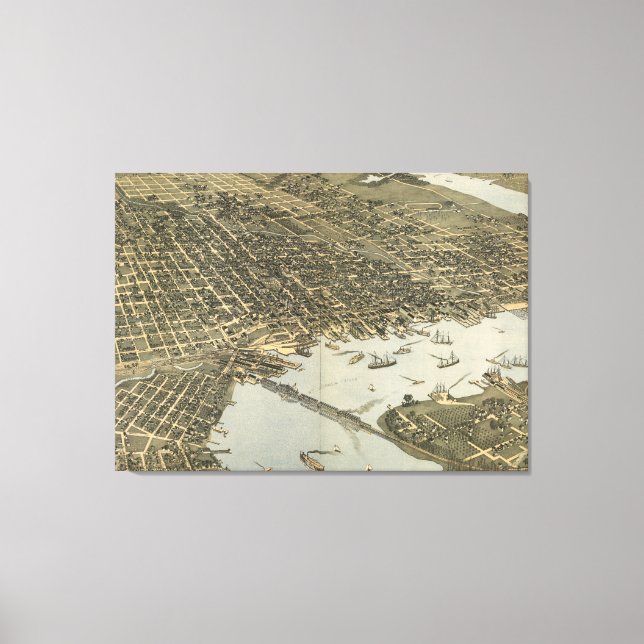 Impressão Em Tela Mapa Pictórico de Jacksonville FL (1893) (Frente)