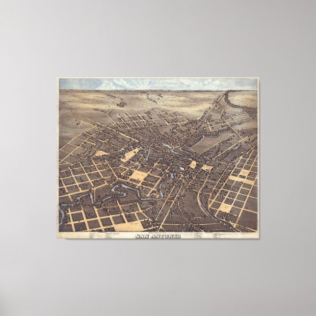 Impressão Em Tela Mapa pictórico de San Antonio TX (1873) (Frente)
