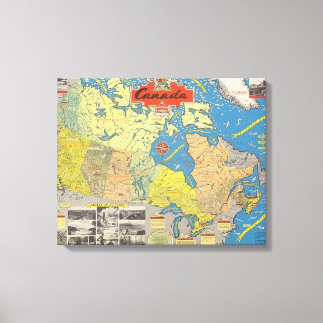 Impressão Em Tela Mapa Pictórico do Canadá - Pontos (Frente)