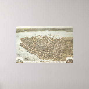 Impressão Em Tela Mapa pictórico do vintage de Charleston (1872)