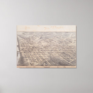 Impressão Em Tela Mapa pictórico do vintage de Dallas Texas (1872)