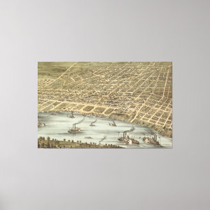 Impressão Em Tela Mapa pictórico do vintage de Memphis Tennessee