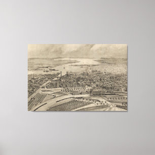 Impressão Em Tela Mapa Pictórico Vintage de Providence RI (1896)