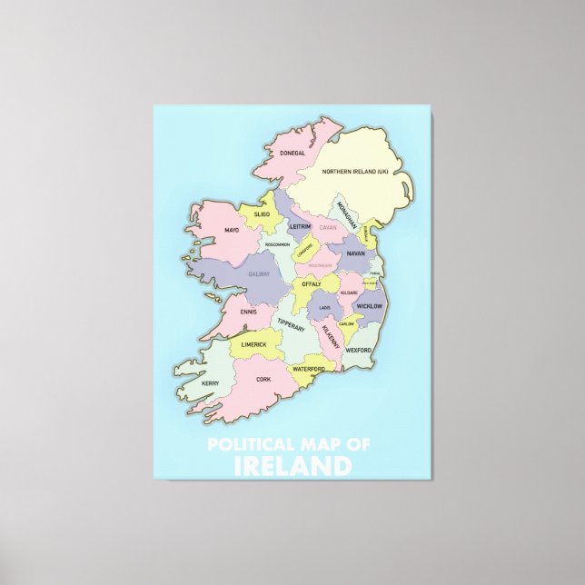 Impressão Em Tela Mapa Político Da Irlanda. (Frente)