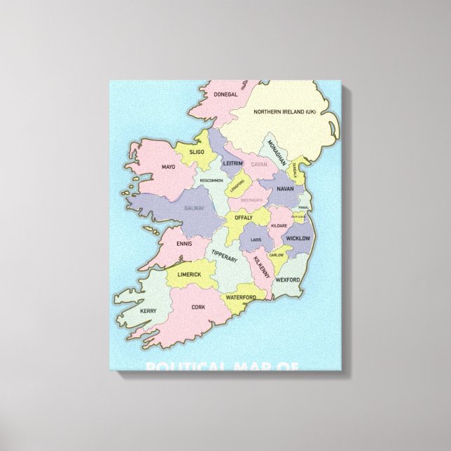 Impressão Em Tela Mapa Político da Irlanda. (Frente)