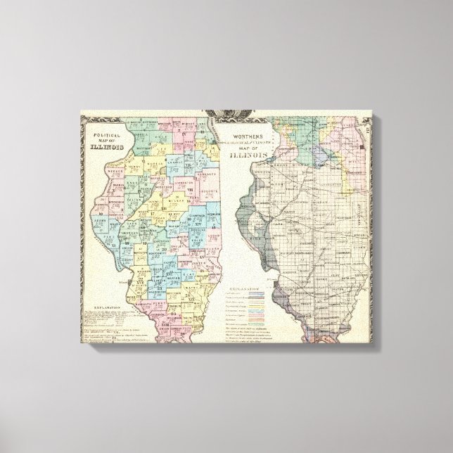 Impressão Em Tela Mapa político de Illinois (Frente)