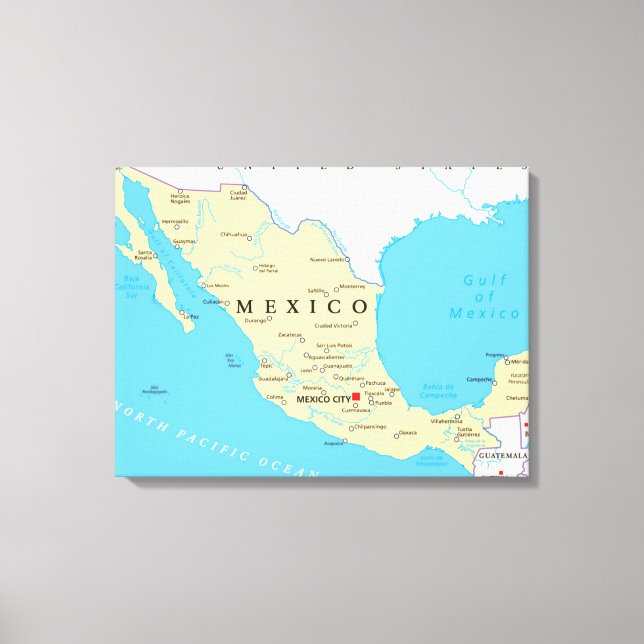 Impressão Em Tela Mapa Político do México (Frente)