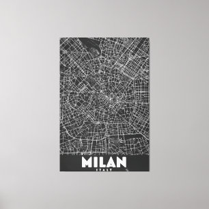 Impressão Em Tela Mapa Retro de Milão Itália