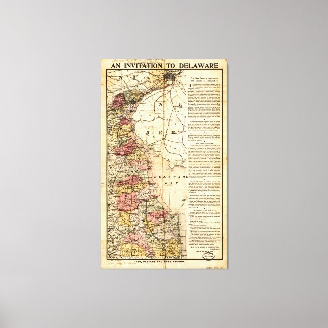 Impressão Em Tela Mapa "Um Convite para Delaware" (1903) (Frente)