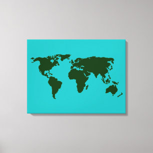 Impressão Em Tela mapa verde&azul
