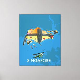 Impressão Em Tela Mapa viagem de Singapura