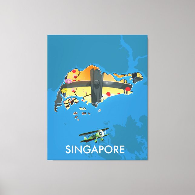 Impressão Em Tela Mapa viagem de Singapura (Frente)