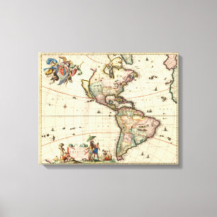 Impressão Em Tela Mapa vintage da América 1670 em tela