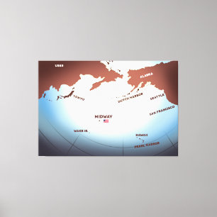Impressão Em Tela Mapa vintage da ilha de Midway da 2ª Guerra Mundia