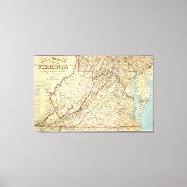 Impressão Em Tela Mapa Vintage da Virgínia (1863) (Frente)