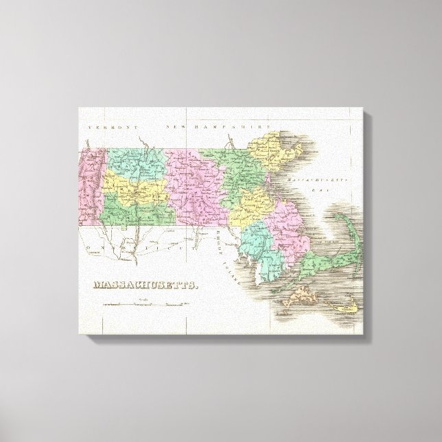 Impressão Em Tela Mapa Vintage de Massachusetts (1827) (Frente)