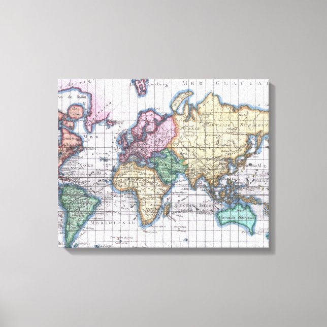 Impressão Em Tela Mapa Vintage do Mundo (1780) (Frente)