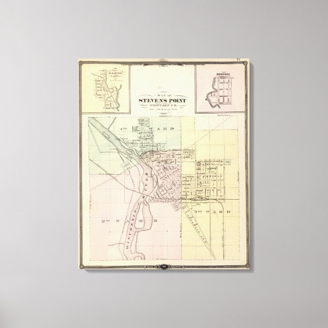 Impressão Em Tela Mapas de Stevens Point, Elroy e Wonewoc (Frente)