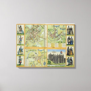 Impressão Em Tela Mapas de York, de Shrewsbury, de Lancaster, e de