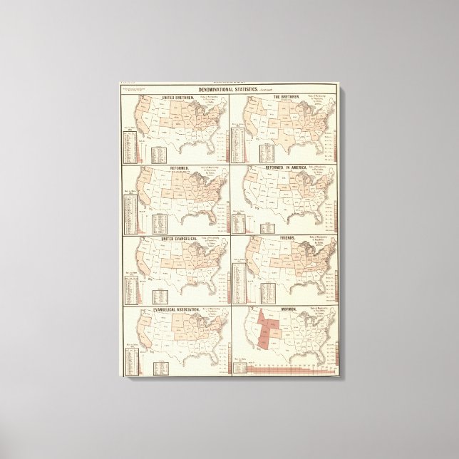Impressão Em Tela mapas litográficos de estatísticas denominacionais (Frente)