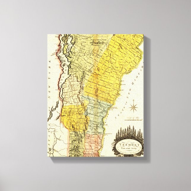 Impressão Em Tela MapaVermontPanorâmicoVermont (Frente)